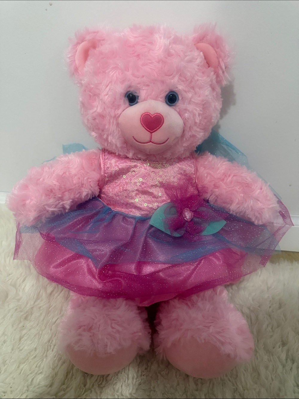 Build-A-Bear Pink Cuddles Plush Teddy Bear in Sparkle Tutu 18"